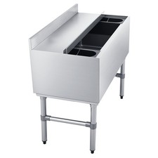 Commercial Ice Bin 100 Qt Stainless Steel with Sliding Lid and Bottle Holders