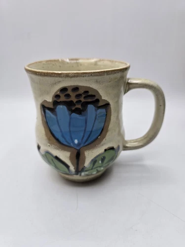 Vintage 1960's ceramic Pottery Stoneware Mug hand-painted from Japan, floral
