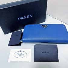 Authentic PRADA Saffiano Leather Zip Around Wallet Navy Blue 1M0506 w/Box Card