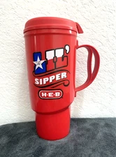 Vintage H-E-B Texas Red Plastic Mug The Sipper 34OZ