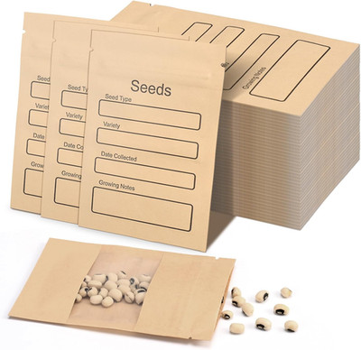 100 Pack Small Resealable Seed Envelopes with Clear Window, 3.15 X 4.72 Inch Bro