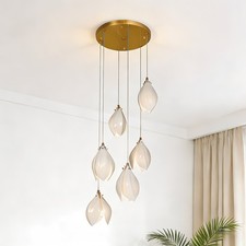 Lámpara Colgante Moderna Cerámica Magnolia 6 Cabezas, Altura Ajustable Lámpara de Salón