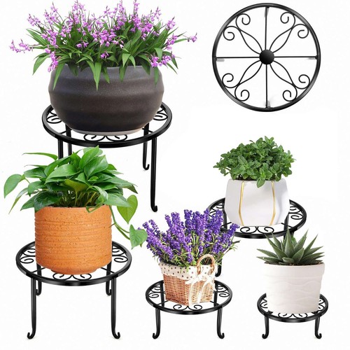 MUAEEOK 5 Pack Metal Plant Stand for Outdoor Indoor Plants, Heavy Duty Flower