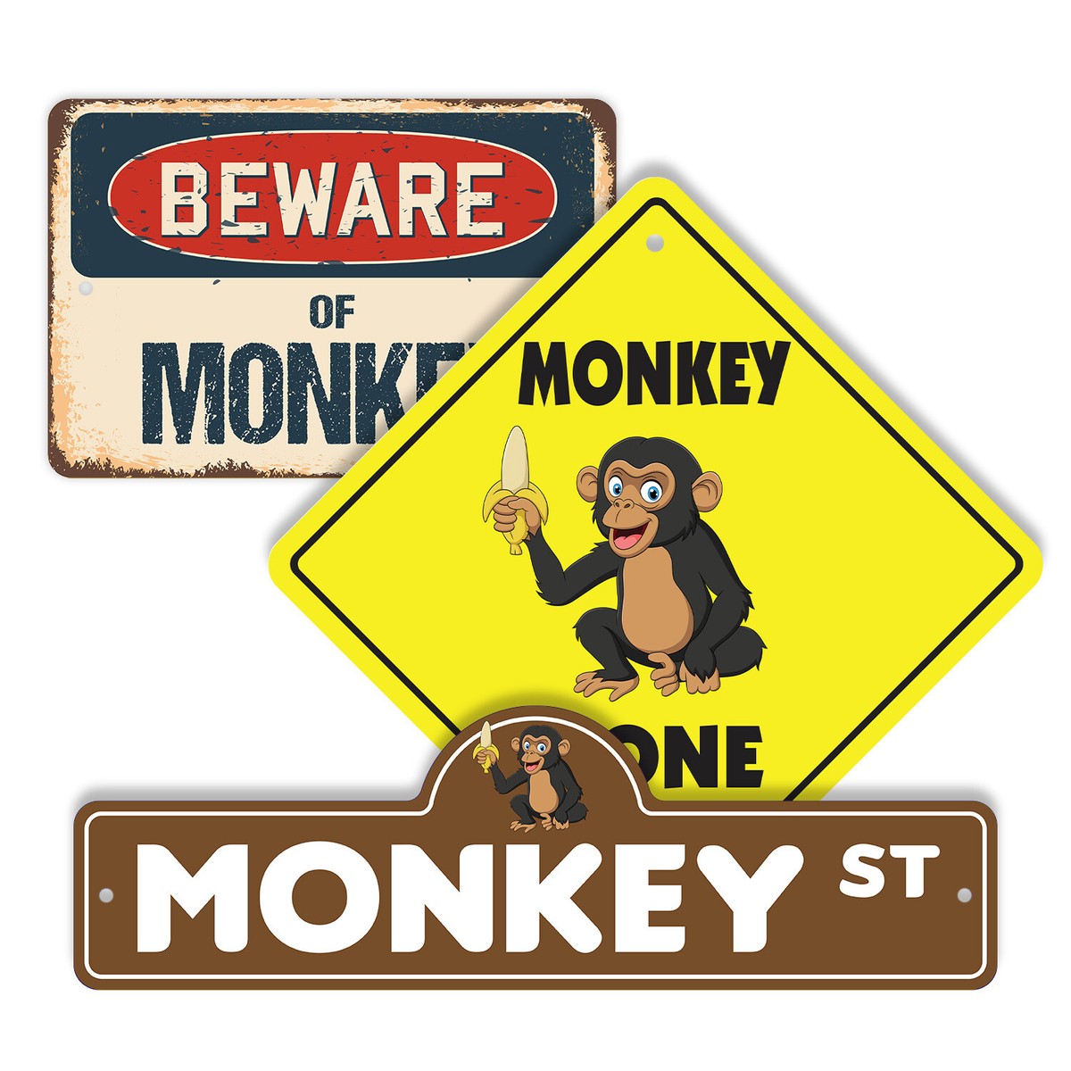 Monkey (3 Pack) Plastic Street Sign Crossing Warning Vintage