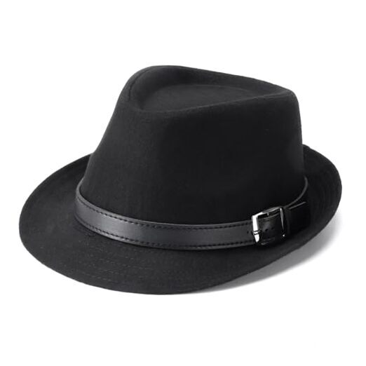 Fedora Hats for Men Women Classic Short Brim Felt One Size Leather Belt-black-image