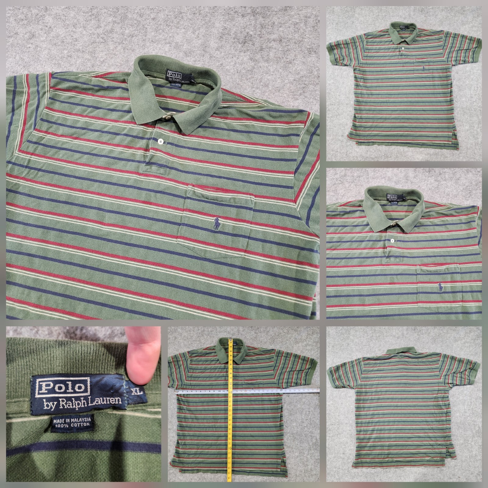 T shirt vintage Polo Ralph Lauren PRL uomo XL rugby righe tasca manica corta pony