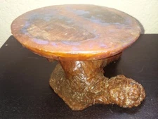 Wood Resin Bonsai Stand Eucalyptus Burl Copper Iridescent Glass 9x8x4.5" 