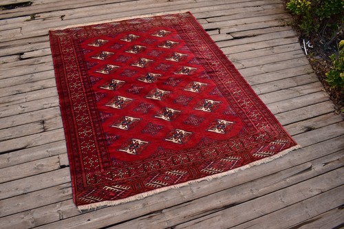 Turkoman Rug 49''x62'' Hand Woven Oriental Carpet 125x160cm Tribal Eclectic Rug - Picture 3 of 10
