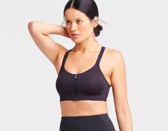 All In Motion Women's Sports Bra High Support Zip Front Black Size 38C