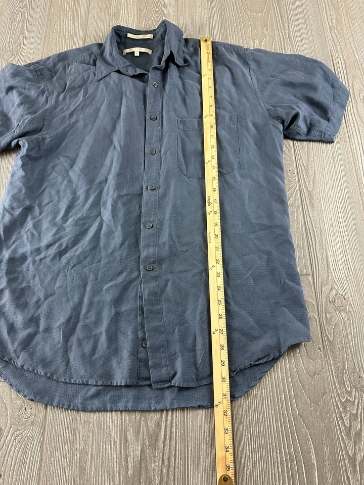 Perry Ellis 100% Silk Shirt Men's Size Medium Button Up Striped Short Sleeve  - Image 4 of 4