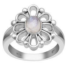 Vintage Oval 7X5 MM Moonstone 925 Sterling Silver Ring