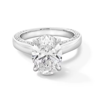 4Ct Oval Cut Moissanite Solitaire Accent Engagement Ring 14K White Gold Plated