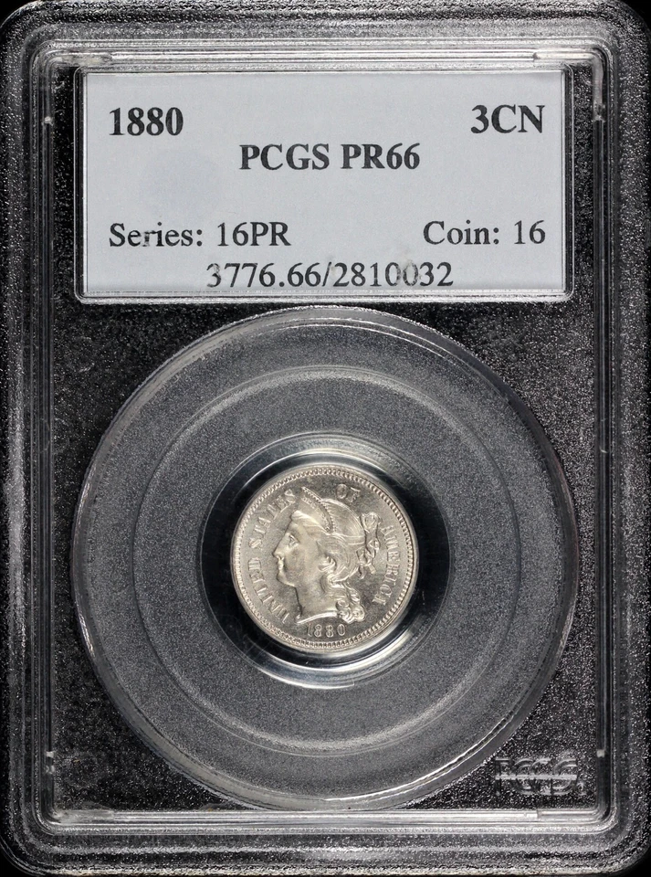 1880 3cn Proof Three Cent Nickel PCGS PR 66 - Image 3 of 4