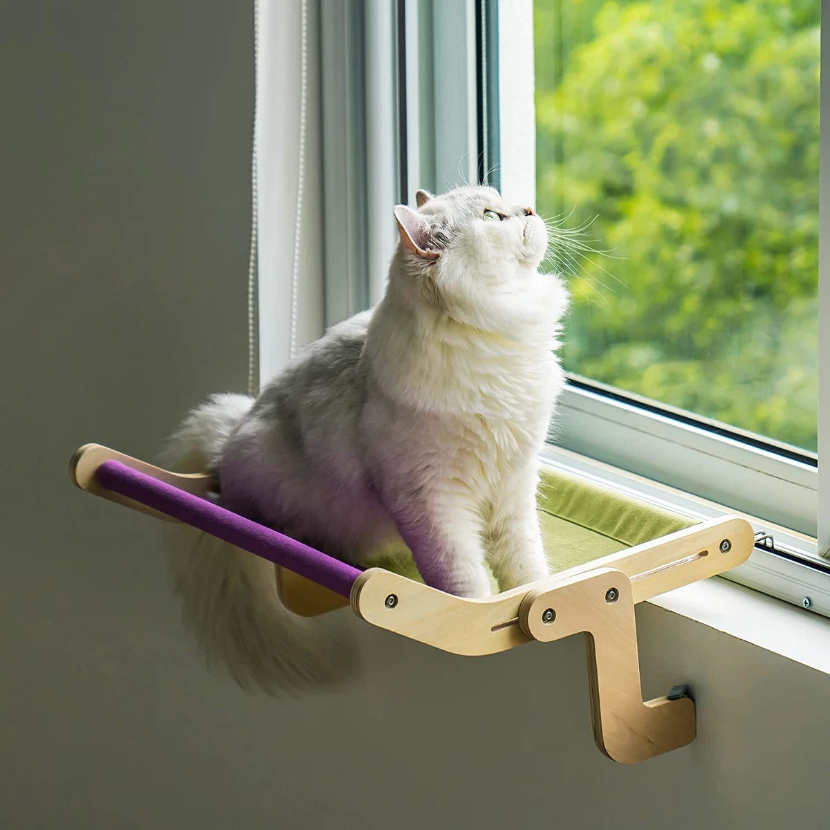 Cat Window Seat Bed with Removable Mat Cat Window Perch Hammock for Indoor  Wood