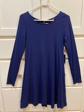 NWT Express Women's Solid Dark Blue Long Sleeve Soft Midi Dress, Small