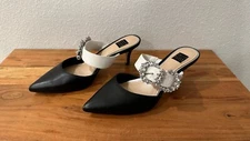 White House Black Market Black Mules Broche Strap Size 6