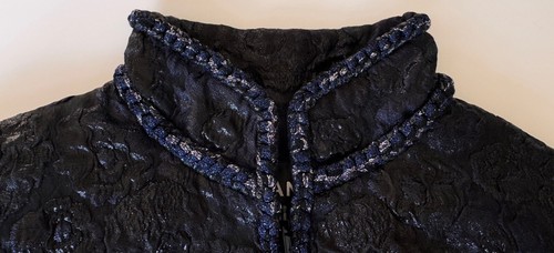 $6150 Chanel 16A Rome Black Navy Metallic Camellia Jacquard Braid Coat Jacket 36 - Picture 14 of 19