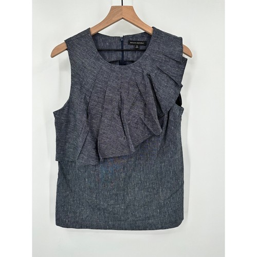 Banana Republic Leinenbluse ärmellos Damen 10 grau Plissee Rüschendetail - Bild 1 von 8