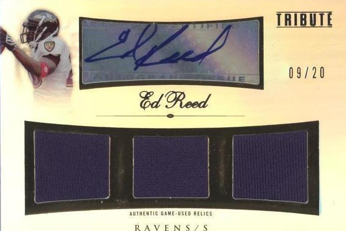 Robert Reed Autograph Example 2010 Topps Tribute - Autographed Triple Relics Ed Reed #ATR-ER /20 (AU ...
