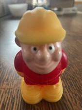 Tonka Plastic Man Toy Figure 3 in, Red Shirt, Red Pants, Yellow Hardhat, 1979
