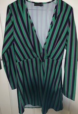 Pretty Little Thing Stripe Khaki Black Printed Dress Uk 10 Brand New
