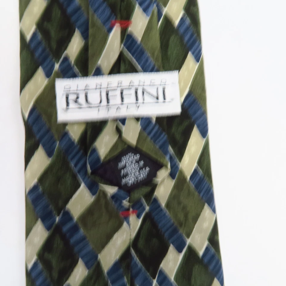 Vintage Gianfranco Ruffini Watercolor Abstract Geometric Diamonds Tie 57x3.75 - Image 3 of 4