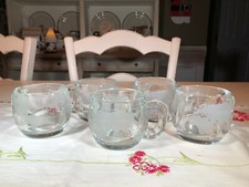 Vtg Nestle Nescafe Etched Clear Glass World Map/Globe Coffee Cup/Mug Set of 5