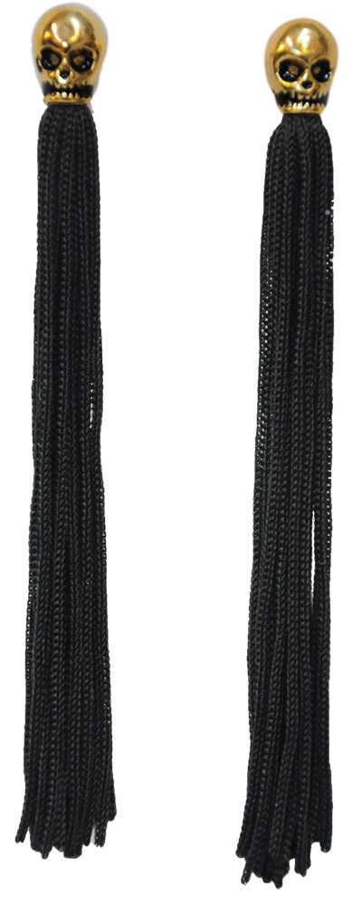 Metal Skull Tassel Earrings - Morris Costumes