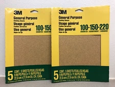 3M 9005NA 11" L X 9" W  100, 150 and 220 Grit Aluminum Oxide Sandpaper 10 sheets