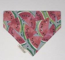 Over Collar Dog Bandana Reversible Scarf Sz M Handmade Watermelon Star No Tie