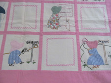 Too Cute 1940s Sunbonnet Sue Nursery Rhyme Child Baby Quilt Crib Cover Handmade