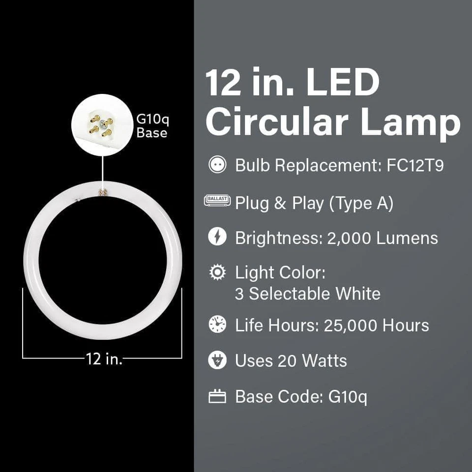 Feit Electric 12 in T9 LED Circline Bulb 20W 2000LM Plug & Play G10q Base - Image 2 of 4