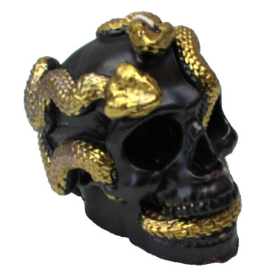 New Black Skull W/ Gold Cobra Snake Gothic Halloween Candle Decorations