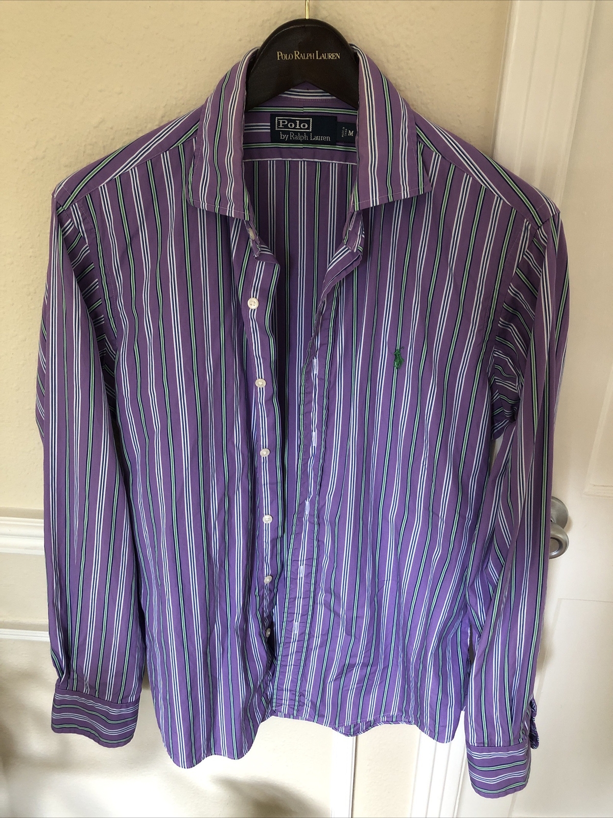 Polo Ralph Lauren Classic Fit Medium M viola pony maniche lunghe abbottonate