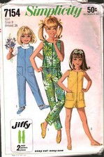 7154 Vintage Simplicity Sewing Pattern Girls 1960s Jiffy Jumpsuit Two Lengths 8