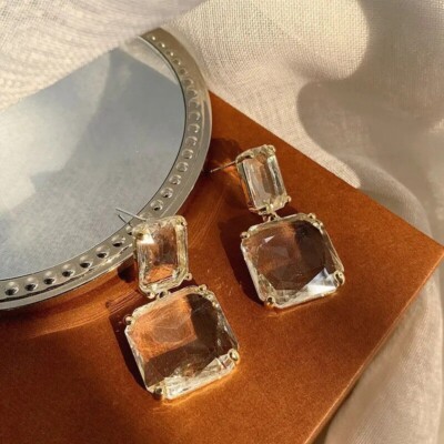 Transparente quadratische Glas-Kristall-Ohrringe für Frauen