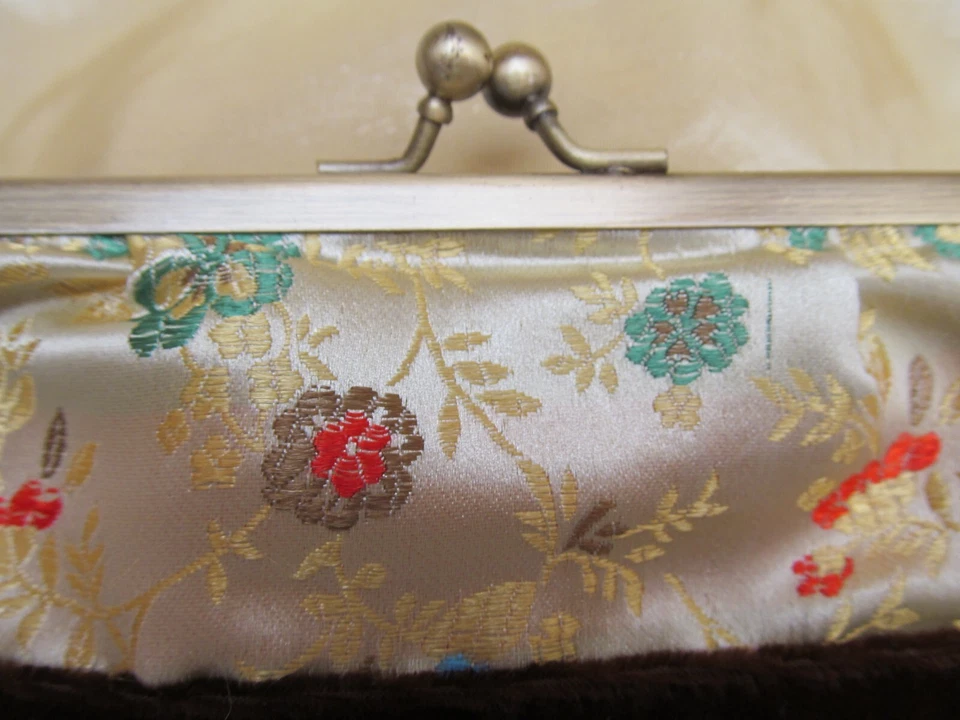 Beautiful Lollipops Paris Satin & Brown Velvet Kiss Clasp Purse Embroidered - Image 2 of 4