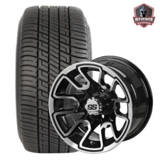 12" Tombstone Machined Black Golf Cart Wheels and Tires Combo 205/30-12 Set of 4