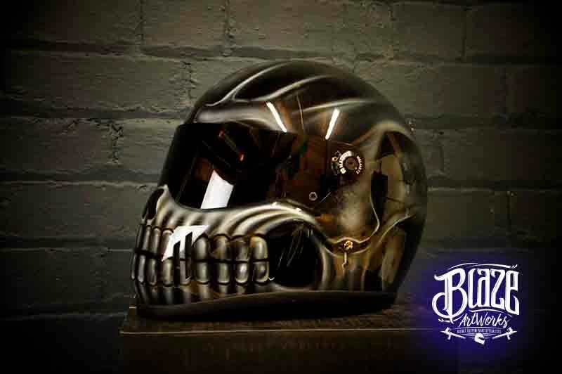 Custom Airbrushed Matrix Crash Helmet in Ghost Skull design Simpson bandit  style