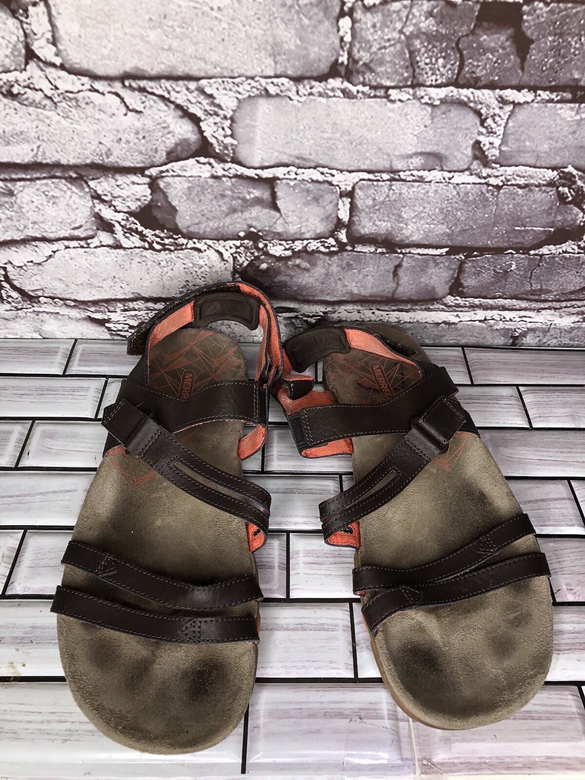 Sandali Merrell Sandspur Cinturino Marroni Pelle Espresso Corallo Donna Taglia 10M US 41