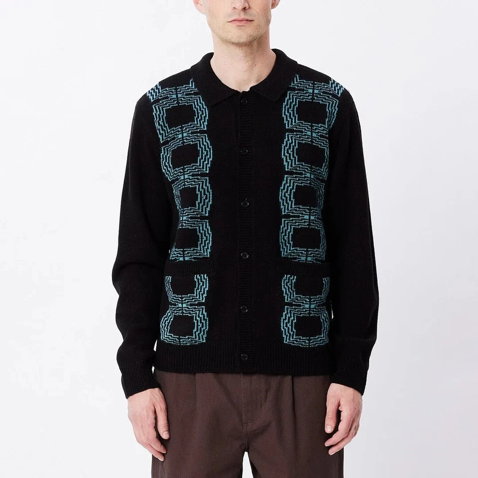 Cárdigan suéter Obey para hombre con botones Verdugo negro talla M nuevo con etiquetas Shepard Fairey Foto 4 de 4