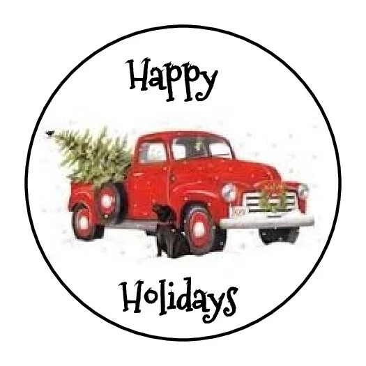 HOMEMADE 30 1.5" HAPPY HOLIDAYS CHRISTMAS TRUCK ORDER ENVELOPE SEALS LABELS STICKERS