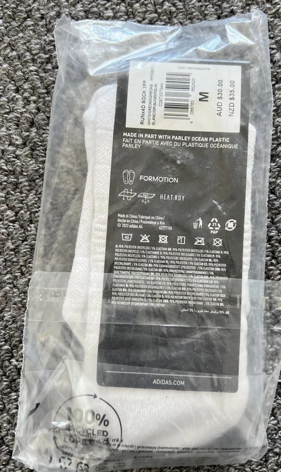 ADIDAS FORMOTION RUNx4D White RUNNING SOCKS Size M - Image 2 of 3