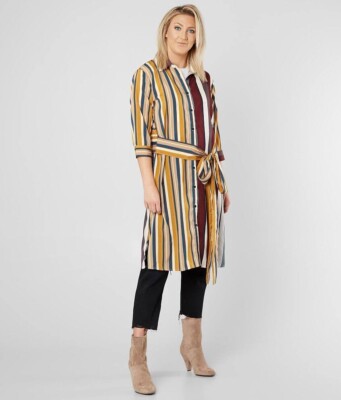 Buckle Fate Mustard/Burgundy Striped Button Down Tunic Shirt Dress Size  Medium | eBay