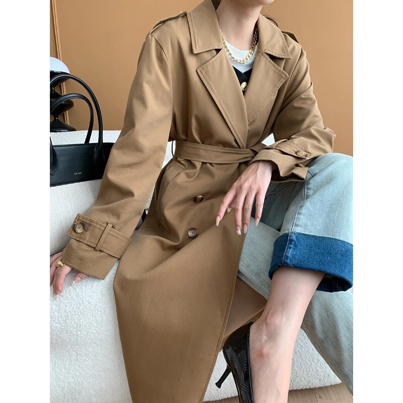 Womens Belted Double Breasted British Style Trench Coat  