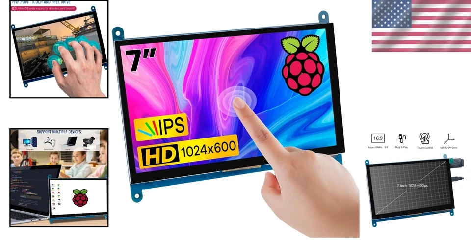 7" IPS LCD Touch Screen Monitor - 5-Point Touch - 1024x600 - Image 2 of 4