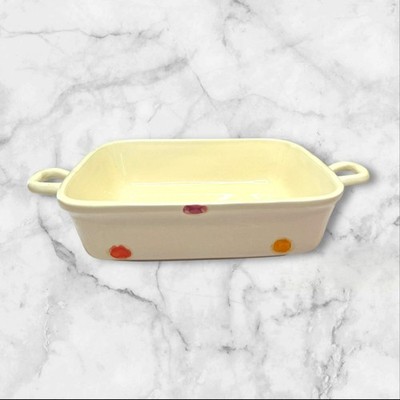 Vietri Italian Rectangular Baker with Handles | Ivory & Dots | Excellent Cond