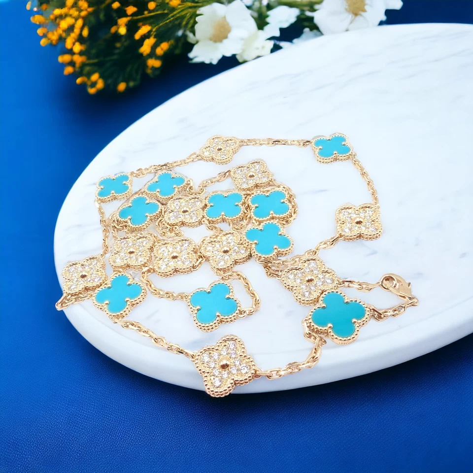 Collar Van Cleef & Arpels Oro Amarillo 18k 20 Motivos Alhambra Diamante Turquesa Foto 4 de 4