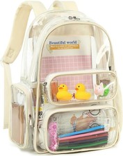 Beige Heavy Duty Clear Backpack Transparent Bag Stadium Event See Through Work