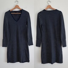 Ralph Ralph Lauren white striped V-neck navy cotton knit long sleeve dress